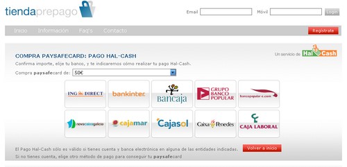 Comprar Paysafecard, pagando con Hal-Cash en tiendaprepago.com